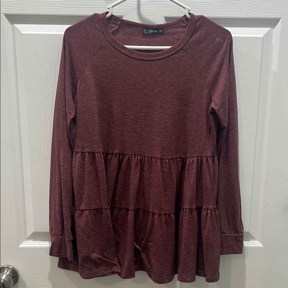 SHEIN Red Tiered Long Sleeve Blouse